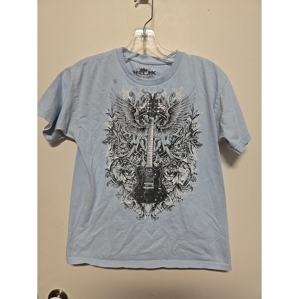 Mma Elite T-Shirt Large BLUE Double Sided Grunge Winged Cross Y2K
